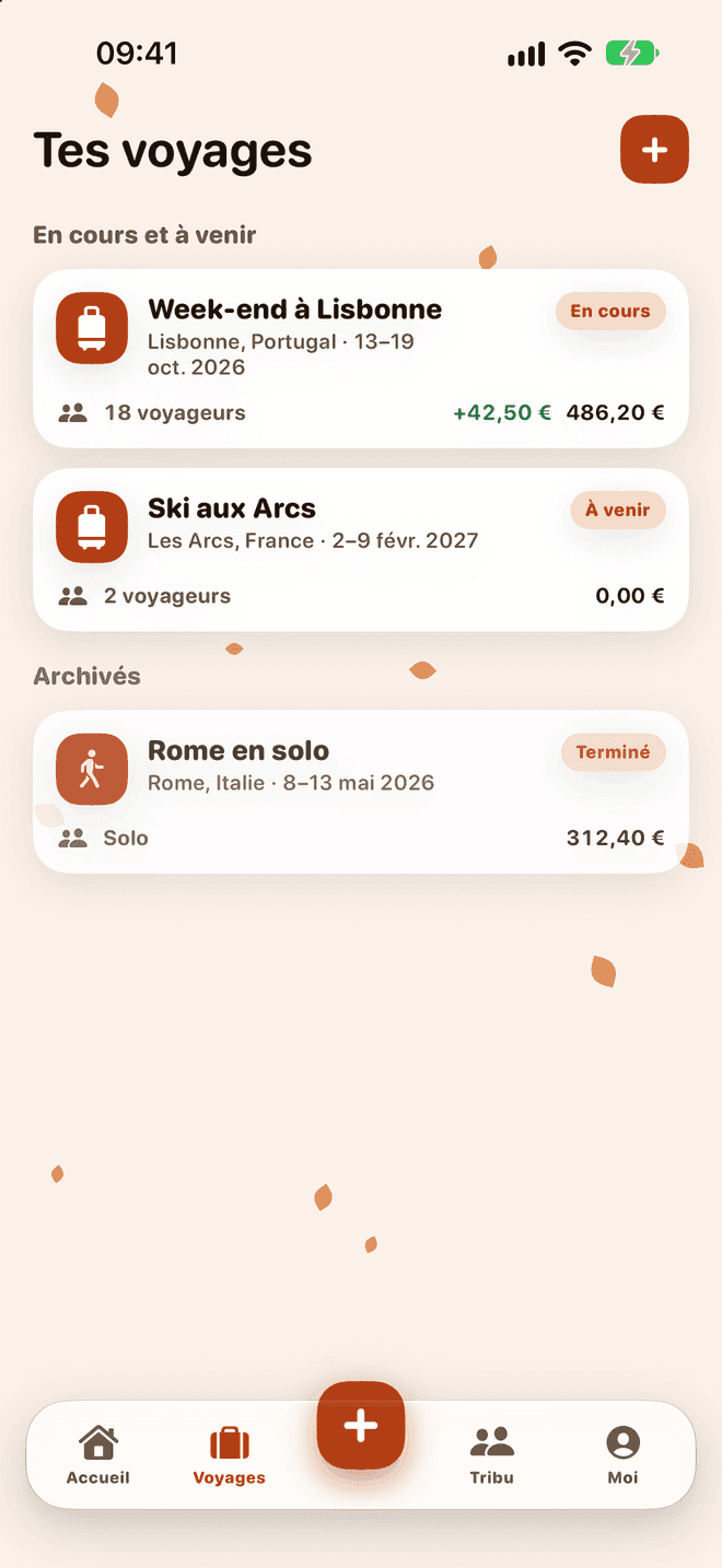 Liste des voyages : en cours, à venir et archivés